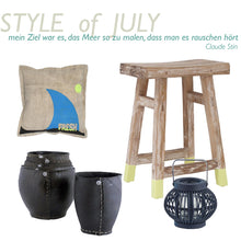 HK Living Hocker aus Teakholz mit soft-neon-gelben Dip - Holzhocker und Beistelltisch