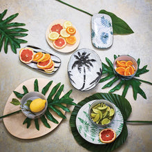 HK Living Schüssel Jungle - weiße Porzellan Schale mit schwarzem Palmenmotiv