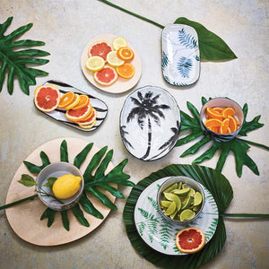HK Living Schüssel Jungle - weiße Porzellan Schale mit schwarzem Palmenmotiv