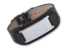 Schwarzes Lederarmband für Herren - mit Gravurplatte aus Edelstahl in silber