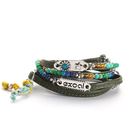 Exoal Wickelarmband in grün mit Perlen bestickt - Armband aus Leder