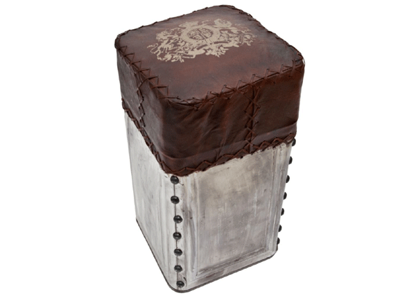 Drum stool golden crest von AU Maison - silberfarbener Hocker mit Leder bezogen