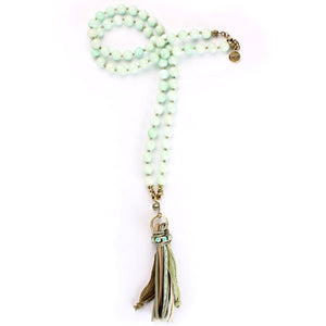 Exoal Collier Tassels in aqua - lange Perlenkette mit Quaste aus Leder