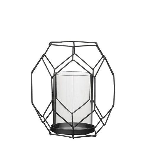 Bloomingville Windlicht Geometric schwarz - modernes Windlicht aus Metall und Glas